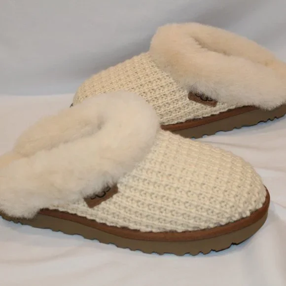 NIB UGG WOMEN'S SWEATER KNIT CLOG SLIP ON SHEARLING LINED SLIPPERS NATURAL - Picture 5 of 10